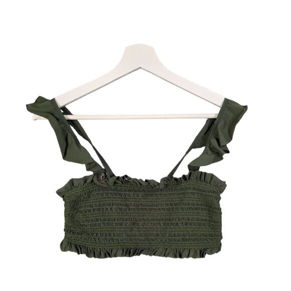 Tory Burch Olive Green Costa Smocked Bandeau Womens SZ S Removable Straps No Pad - Picture 1 of 12